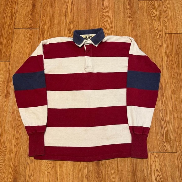 Dehen Other - Dehen Men's Rugby Shirt Large Striped Red White Blue Heavy Vintage 90s